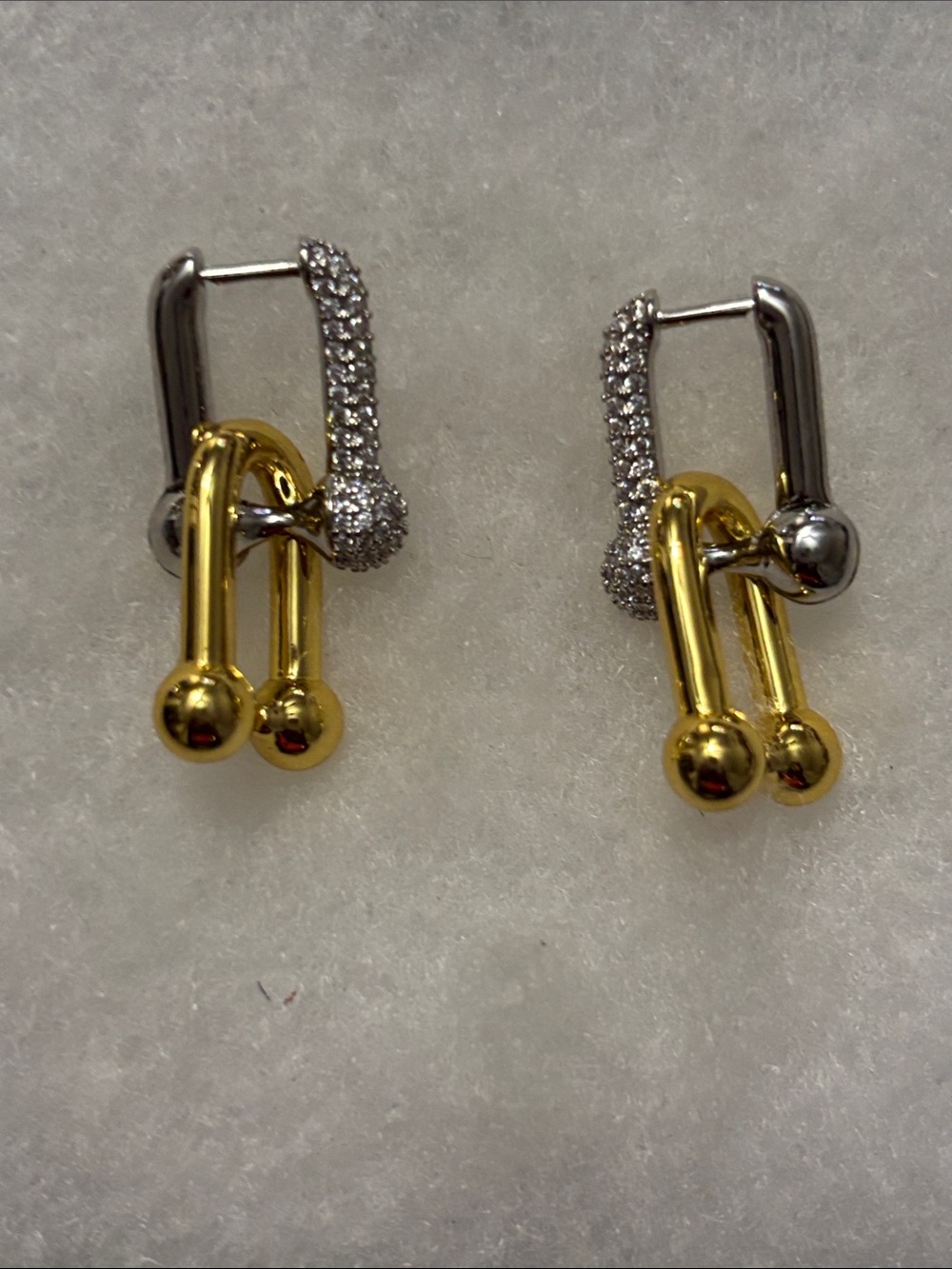 Tiffany & Co. Inspired Two-Tone Gold & Silver Drop Earrings with Pavé Accent